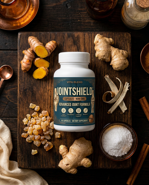 JointShield bottle with turmeric, boswellia, ginger, willow bark, MSM