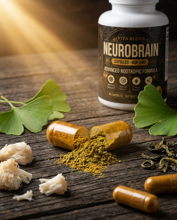 NeuroBrain capsule opened showing nootropic blend