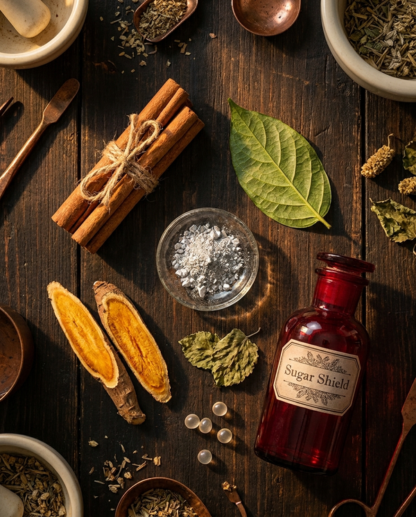 Sugar Shield ingredients: cinnamon, berberine, gymnema, chromium, mulberry